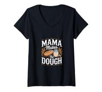 Women's Funny Mama Makes The Dough Saying Bread Baker V-Neck T-Shirt