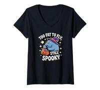 Womens Funny Manatee Too Fat to Fly Still Spooky V-Neck T-Shirt