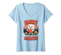 Women's Funny Marshmallow Fully Booked Reading Camping Hiking Nature V-Neck T-Shirt