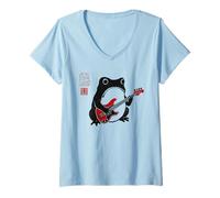 Women's Funny Matsumoto Hoji Grumpy Frog Bass-Player Japanese Art V-Neck T-Shirt