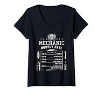 Womens Funny Mechanic Hourly Rate Auto Car Labor Rates V-Neck T-Shirt