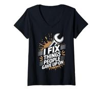 Women's Funny Mechanic I Fix Things People Gave Up On V-Neck T-Shirt
