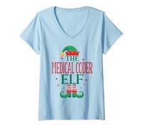 Womens Funny Medical Coder Elf Christmas Holiday for Medical Staff V-Neck T-Shirt