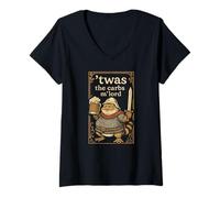 Womens Funny Medieval Carb Lover Frog Beer Pub Food Sword Design V-Neck T-Shirt