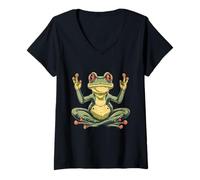 Womens Funny Meditation Frog Zen Buddha Buddhist Yoga Hindu V-Neck T-Shirt