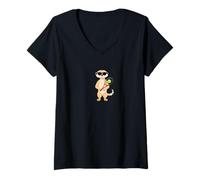Womens Funny Meerkat Wearing Sunglasses Playing Tennis V-Neck T-Shirt