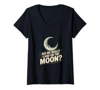 Womens Funny Meme Moon Landing | Apollo Hoax Sarcastic Space Humor V-Neck T-Shirt