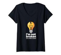 Womens Funny Memes Text Funny I'm Not Broken Just A Little Cracked V-Neck T-Shirt