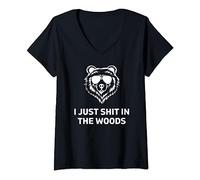 Womens Funny Men's Dad Joke I Just Shit In The Woods Bear Camping V-Neck T-Shirt
