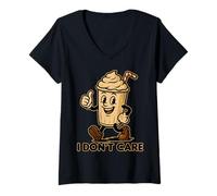 Womens Funny Milkshake - I Don’t Care Retro Cartoon Beverage Humor V-Neck T-Shirt