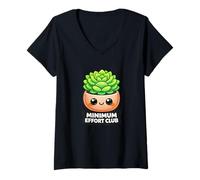 Women's Funny Minimum Effort Club Succulent Kawaii Plant Lover V-Neck T-Shirt
