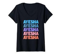 Women's Funny Modern Repeated Text Design Ayesha V-Neck T-Shirt