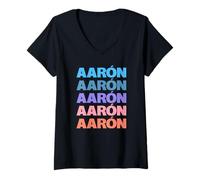 Womens Funny Modern Repeated Text Design First Name Aarón V-Neck T-Shirt