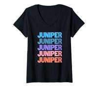 Womens Funny Modern Repeated Text Design First Name Juniper V-Neck T-Shirt