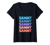 Womens Funny Modern Repeated Text Design First Name Sammy V-Neck T-Shirt