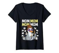 Women's Funny Mom Mom Mom Seagull Messy Bun Humor V-Neck T-Shirt