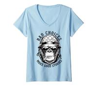 Womens Funny Monkey Bad Choices Make Good Stories V-Neck T-Shirt