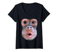 Womens Funny Monkey Blowing Stomach Face Monkey Blow Stomach Face V-Neck T-Shirt