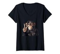 Womens Funny Monkey Glasses Peace Sign V-Neck T-Shirt