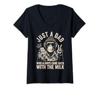 Women's Funny Monkey Just A Dad Who Always Came Back with The Milk V-Neck T-Shirt