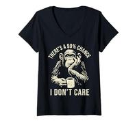 Women's Funny Monkey Theres A 99% Chance I Dont Care Sarcastic Humor V-Neck T-Shirt