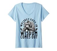 Womens Funny Monkey Whiskey Goes in Wisdom Out Day Drinking Party V-Neck T-Shirt