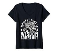 Womens Funny Monkey Whiskey Goes in Wisdom Out Day Drinking Party V-Neck T-Shirt