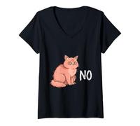 Women's Funny Moody Cat Says No Introvert Cat Lover Humor V-Neck T-Shirt