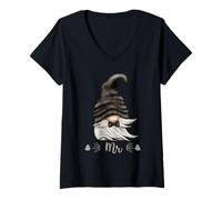 Womens Funny Mr & Mrs Gnome for Matching Couples with Gnome Groom V-Neck T-Shirt