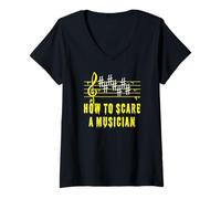 Womens Funny Music Humor with Sharps to Scare Halloween Musicians V-Neck T-Shirt
