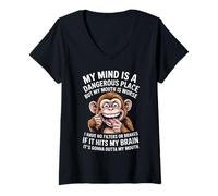 Womens Funny My Mind is A Dangerous Place No Filter Sarcastic Quote V-Neck T-Shirt