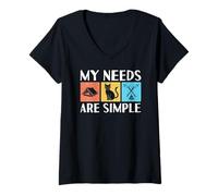 Womens Funny My Needs are Simple Camping Cat Marshmallows V-Neck T-Shirt