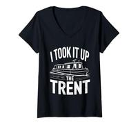 Womens Funny Narrowboat Canal Barge Up The Trent River Joke Vintage V-Neck T-Shirt