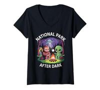 Women's Funny National Park After Dark Alien Camping Director V-Neck T-Shirt