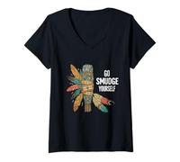 Women's Funny Native American Indian Go Smudge Yourself V-Neck T-Shirt