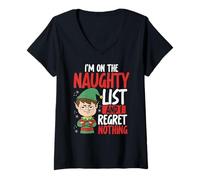 Womens Funny Naughty List Christmas I Regret Nothing Elf V-Neck T-Shirt