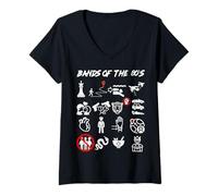 Womens Funny Nerdy Iconic Pop Rock Bands of the 80s White V-Neck T-Shirt