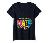 Womens Funny Nerdy Math Team Hearts Teacher White Text V-Neck T-Shirt