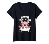 Womens Funny Never Trust A Fart Pig Bathtub Saying Joke Women Men V-Neck T-Shirt