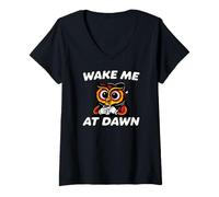 Women's Funny Night Owl Coffee Wake Me At Dawn Morning Sarcasm V-Neck T-Shirt