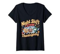 Womens Funny Night Shift Crew Thanksgiving Nurse V-Neck T-Shirt
