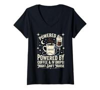 Women's Funny Night Shift Nurse Coffee IV Drip Humor V-Neck T-Shirt