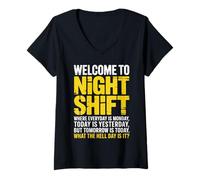 Women's Funny Night Shift What Day Third Shift V-Neck T-Shirt