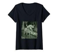 Women's Funny Night Trail Wild Camera Buffalo V-Neck T-Shirt