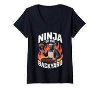 Womens Funny Ninja of The Backyard Saying BBQ Humor Grill Women Men V-Neck T-Shirt