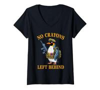 Women's Funny NO Crayons Left Behind Military Son Dad Penguin V-Neck T-Shirt