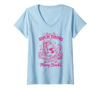 Women's Funny No Such Thing As Too Many Books Cat Book Lover V-Neck T-Shirt