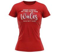 Womens Funny Nobodys Perfect Wales T Shirt Cymru Dragon Rugby Tee Born Welsh Ladies Top