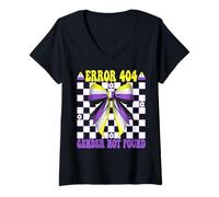Womens Funny Nonbinary Flag Pride Girl Error 404 Gender Not Found V-Neck T-Shirt