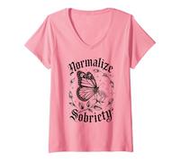 Womens Funny NORMALIZE Sobriety AA Women NA Award Mom Living Love V-Neck T-Shirt